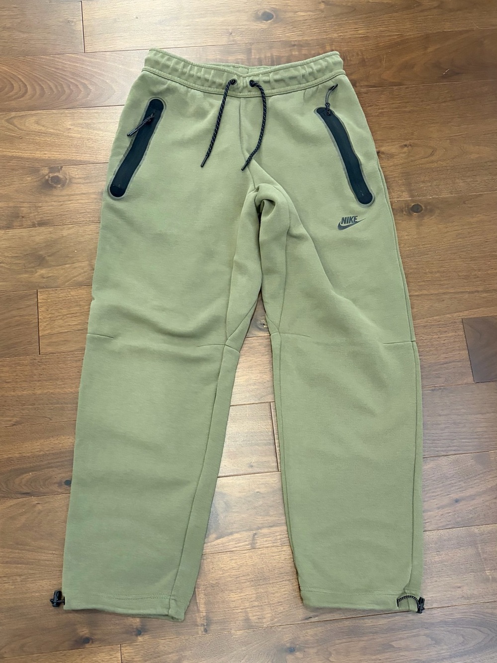 Nike Olive Green Men's Jogger Sweatpants with Black Zip Accents